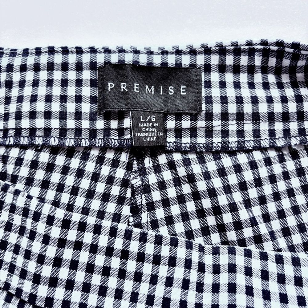 Premise Navy White Gingham Cropped Pants Size Large Pull On Stretch Coastal Prep - Picture 4 of 8